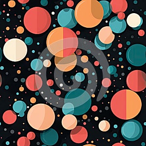 Abstract background with red, orange, and blue balls for seamless pattern (tiled)