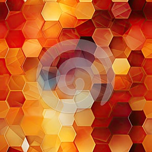 Abstract background of red and orange hexagons with layered texture (tiled)