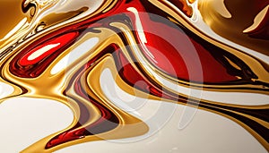 abstract background, red,white and gold acrylic liquid artistic paints.