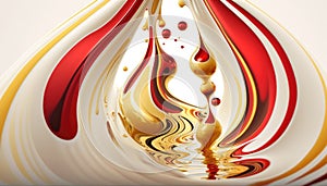 abstract background, red,white and gold acrylic liquid artistic paints.