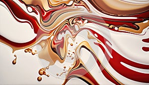 abstract background, red,white and gold acrylic liquid artistic paints.