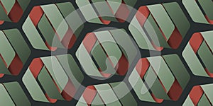 Abstract Background, Repeating Retro Style Geometric Frames Made of Ribbon, 3D Folded Hexagons Pattern