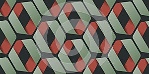 Abstract Background, Repeating Retro Style Geometric Frames Made of Ribbon, 3D Folded Hexagons Pattern