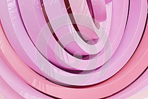 Abstract background with rings or circles in pastel pink colors with tropical leaf shadow, 3d render