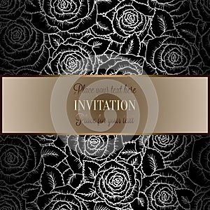 Abstract background with roses, luxury black, beige and silver vintage tracery made of roses, damask floral wallpaper ornaments, i