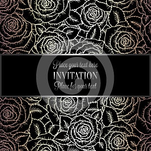 Abstract background with roses, luxury black, beige and silver vintage tracery made of roses, damask floral wallpaper ornaments, i