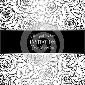 Abstract background with roses, luxury black and silver vintage tracery made of roses, damask floral wallpaper ornaments, invitati