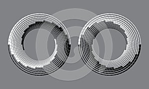 Abstract background with rotating elements. Spiral with two parts of lines set. Yin and Yang symbol