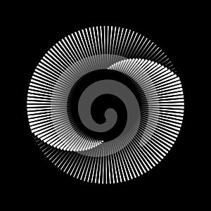 Abstract background with rotating lines. Spiral with two parts of lines set