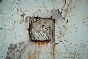 Abstract background, rusty frame on cracked, vintage wall