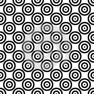 Abstract background seamless mosaic of concentric circles in diagonal arrangement. Retro design vector wallpaper