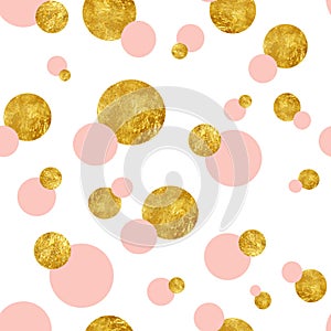 Abstract background - seamless pattern wallpaper with pink and gold polka dots