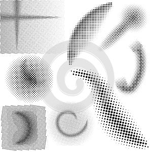 Abstract background set of halftone elements from raster. Monochrome vector