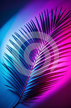 Shadow from palm leaf in neon light
