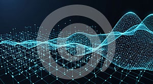 Futuristic Digital Data Wave Visualisation with Nodes and Grid Structure Connection