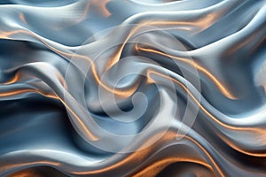 Abstract background of silver and golden silk or satin, shiny liquid wavy texture, 3d render illustration, generative ai