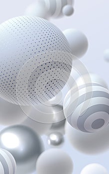 Abstract background with silver and white bouncing bubbles or balls