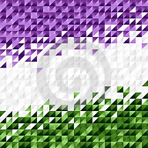 Abstract background of small colorful purple, white and green triangles. Flag of genderqueer pride. Sexual identification photo