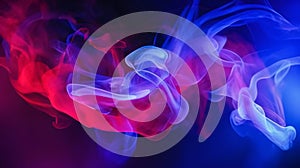 abstract background smoke curves and wave in blue and red color lighting