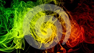 abstract background smoke curves and wave reggae colors green, yellow, red colored in flag of reggae music