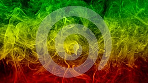 abstract background smoke curves and wave reggae colors green, yellow, red colored in flag of reggae music