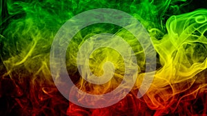 abstract background smoke curves and wave reggae colors green, yellow, red colored in flag of reggae music