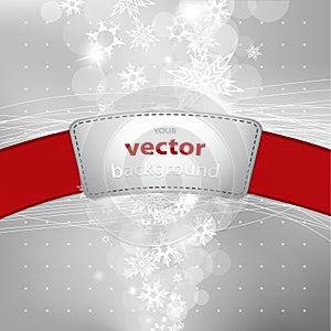 Abstract background with snowflakes and red stripe with plance f photo