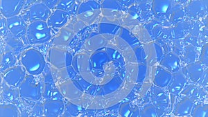 Abstract background soapy water with transparent bubbles in blue water.