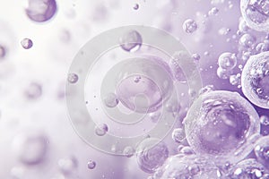 Abstract background with soft, glowing bubbles in various sizes, floating in light purple and white