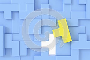 Abstract background of Soma cube. Puzzle pattern. 3D rendering