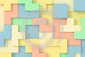 Abstract background of Soma cube. Puzzle pattern. 3D rendering