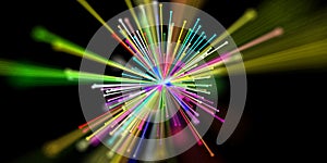 Abstract background speed of light. Speed light, neon particles with blurred rays in motion. 3d render colorful explosion,