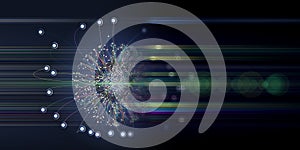 Abstract background with  spherical  grid lines conecting dots analyze and blurred lines. Analytics algorithms data. Quantum
