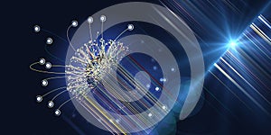 Abstract background with  spherical  grid lines conecting dots analyze and blurred lines. Analytics algorithms.  Quantum