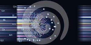Abstract background with  spherical  grid lines conecting dots analyze data and blurred lines. Analytics algorithms data. Quantum