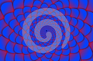 Abstract background. Spiral flower pattern in red and blue. Abstract Lotus Flower. Esoteric Mandala Symbol.