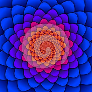 Abstract background. Spiral flower pattern in red and blue. Abstract Lotus Flower. Esoteric Mandala Symbol.