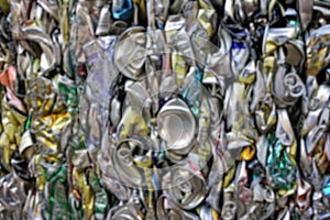 Abstract background of squashed tin cans