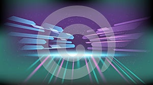 Abstract background stadium stage hall with scenic lights of round futuristic technology user interface Blue vector lighting empty