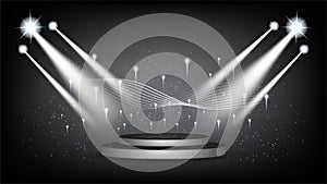 Abstract background stage with scenic lights of round futuristic technology user interface Black vector lighting empty stage