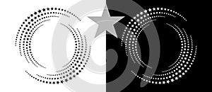 Abstract background with stars in circle. Art design spiral as logo or icon. A black figure on a white background and an equally