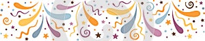 Abstract background with stars, streamers and confetti. Celebration birthday party banner decoration elements illustration