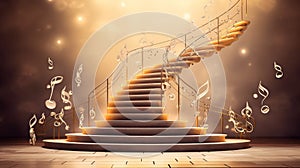 abstract background steps staircase going up with musical signs hovering in the air.