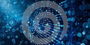 Abstract background of streaming binary code on blue background. Concept of coding, programming data flow technology software