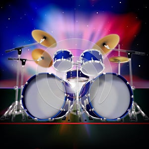 Abstract background with sunrise and drum kit