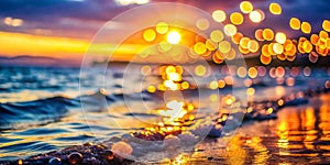 Abstract background of sunset colored bokeh at the shore photo