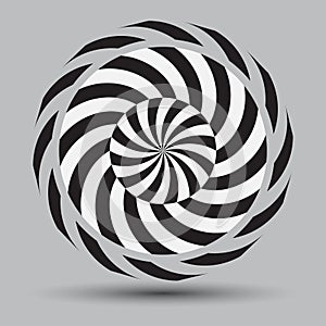 Abstract background with swirl lines. Rotation black and white distorted elements as logo or icon