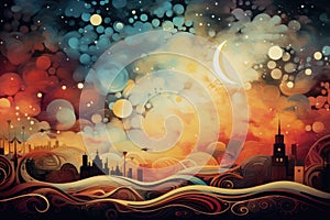 Abstract background with symbols of dreams and subconsciou