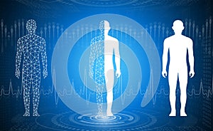 Abstract background technology concept in blue light,brain and human body heal