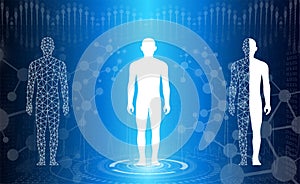 Abstract background technology concept in blue light,brain and human body heal